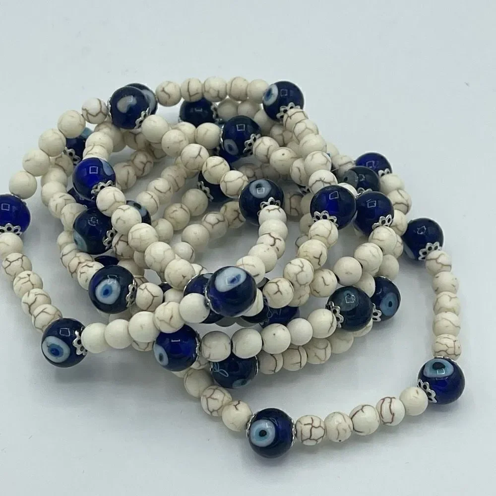 Crystal beaded stretch bracelet ONE NEW evil eye reiki meditation yoga